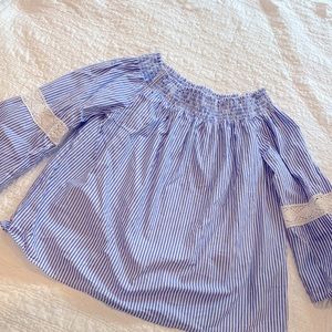 Off-the-Shoulder Pinstripe Blouse